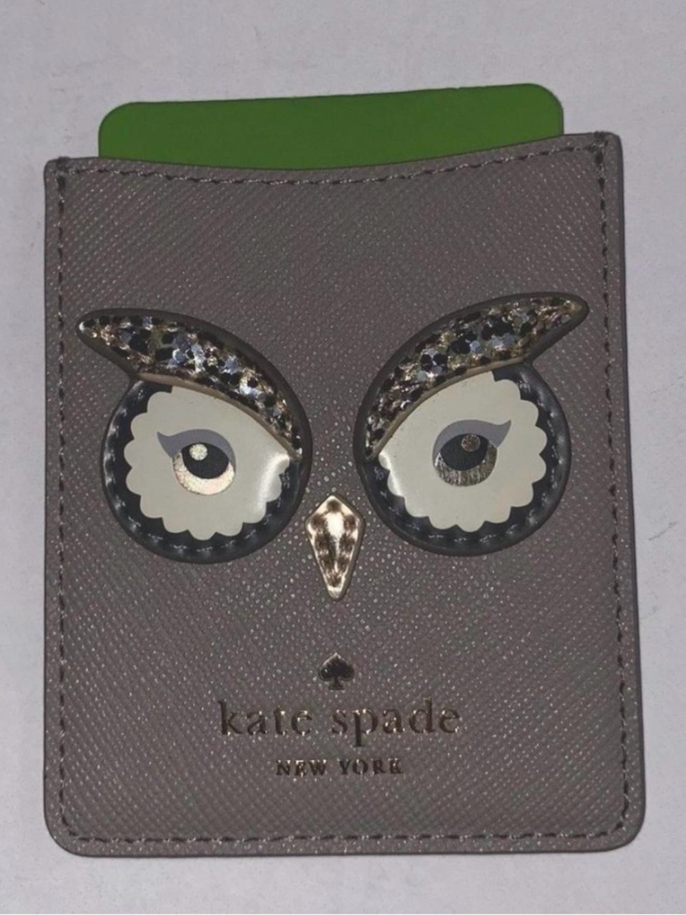 kate spade gray owl cardholder with gold accents